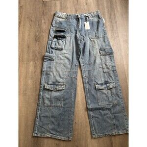 Forever 21  Women’s Cargo Jeans wide leg Light Wash Size 31 NWT Baggy Y2K